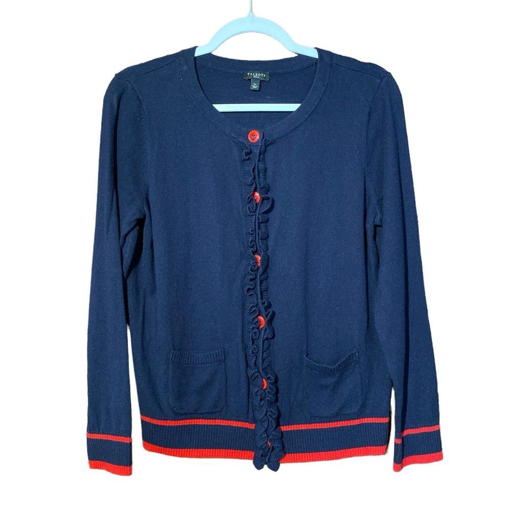 Talbots Lightweight Button Ruffle Nautical Cashme… - image 1